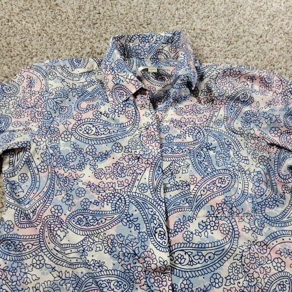 Orvis Shirt Womens 6 Blue Pink Floral Button Up Top Blouse Collared - Picture 3 of 8